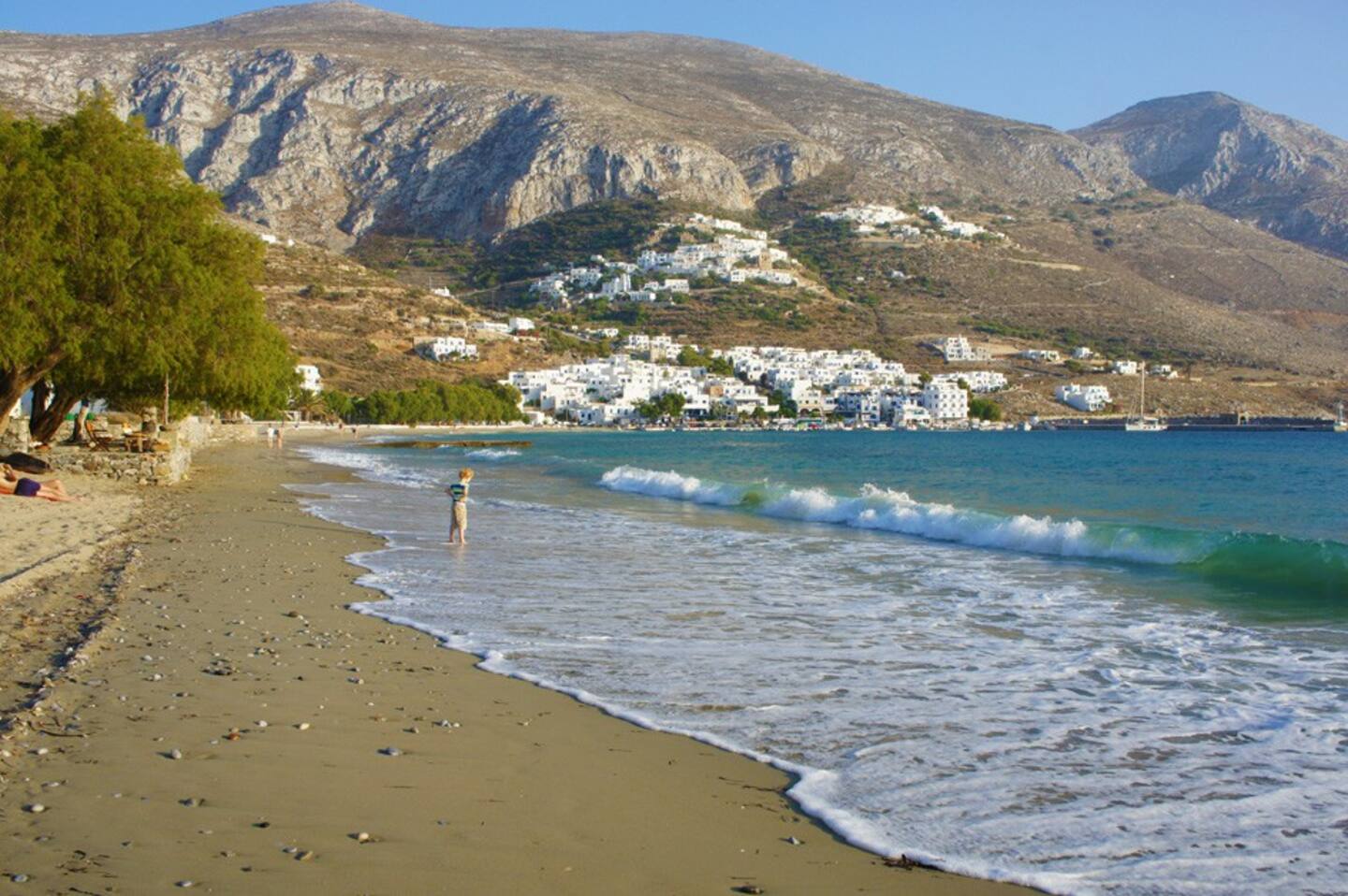 A picture of the main beach at Aigiali, Amorgos